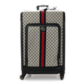 GG Supreme Monogram Textured Dollar Calfskin Web Large Savoy Trolley Suitcase Beige Blue