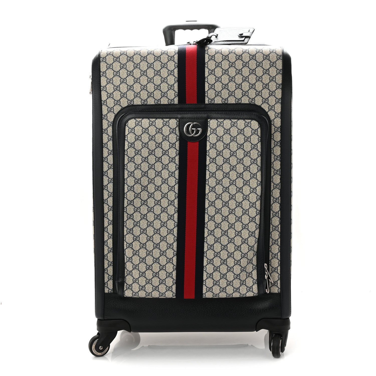 GG Supreme Monogram Textured Dollar Calfskin Web Large Savoy Trolley Suitcase Beige Blue