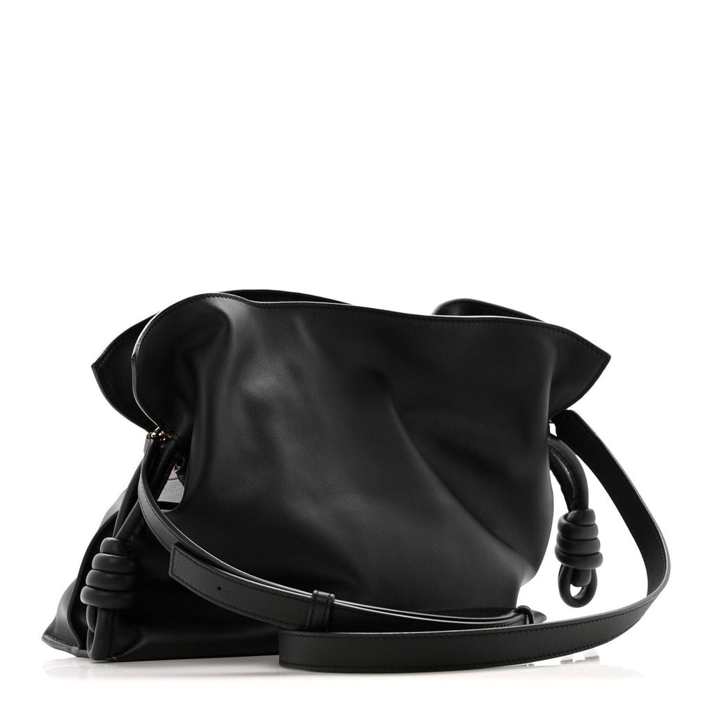 X ALBERS Nappa Calfskin Medium Flamenco Knot Clutch Black Burgundy