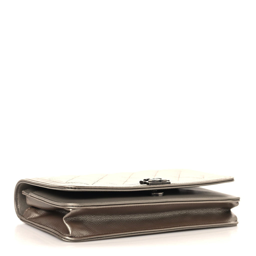 Metallic Caviar Quilted Boy Wallet On Chain WOC Copper