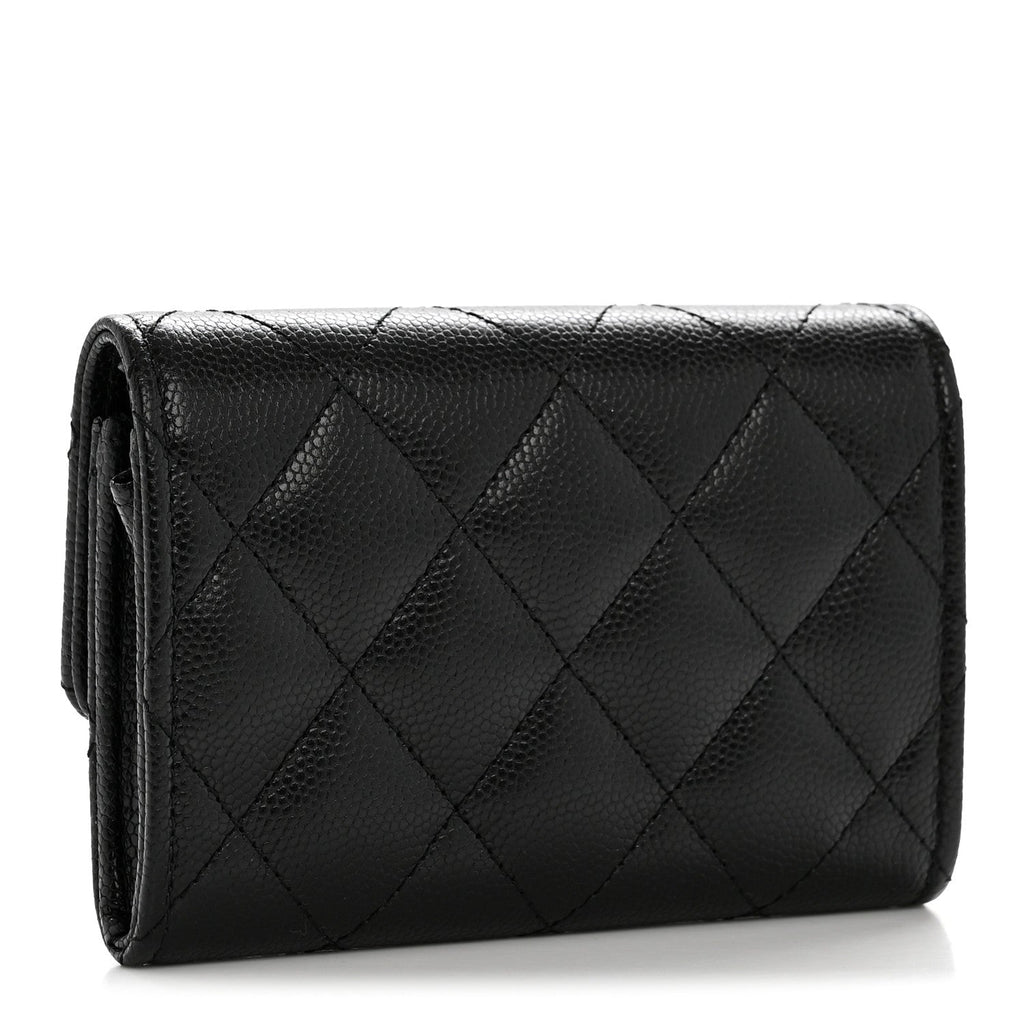 Caviar Quilted CC Flap  Holder Black