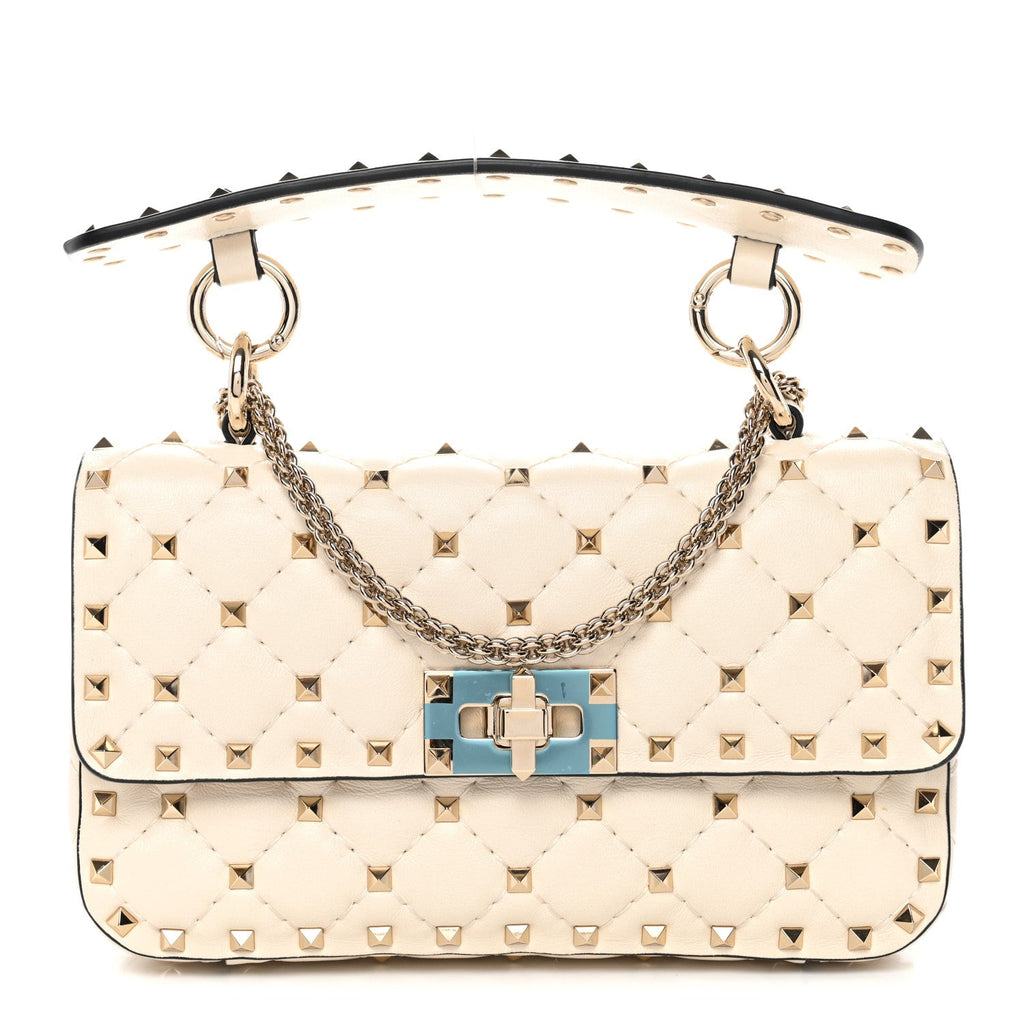 Nappa Small Rockstud Spike Shoulder Bag Light Ivory