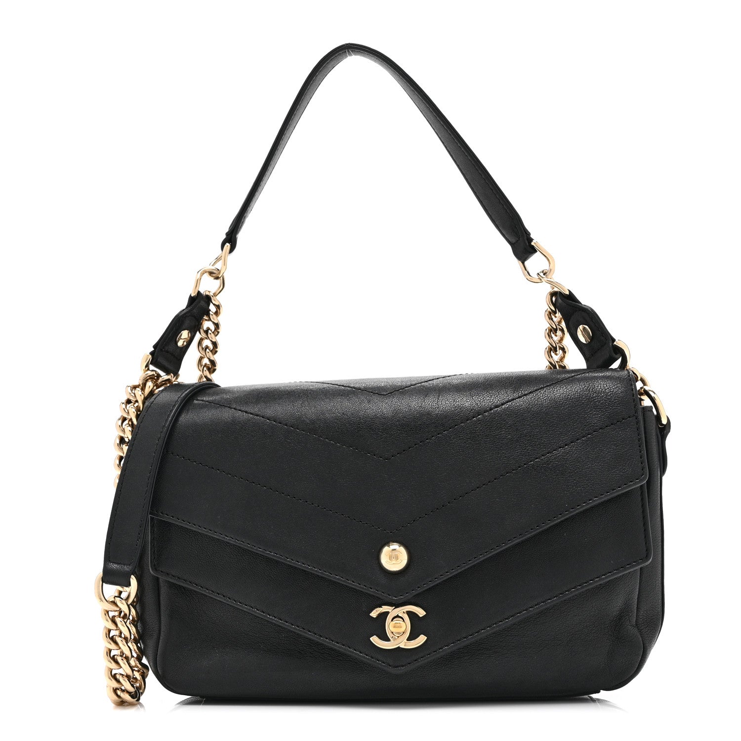 Sheepskin Chevron Quilted Mini Double Chevron Flap Black