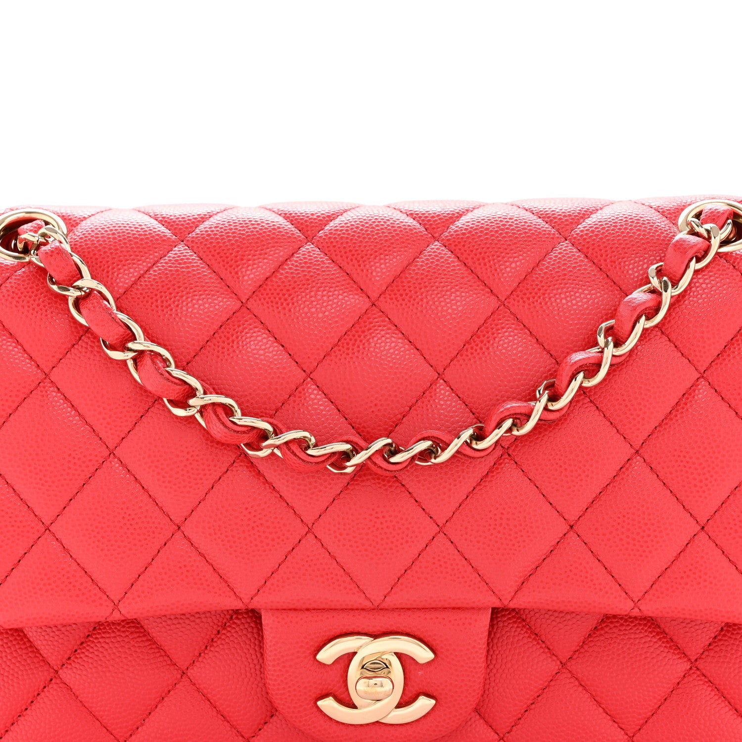 Caviar Quilted Medium Double Flap Red