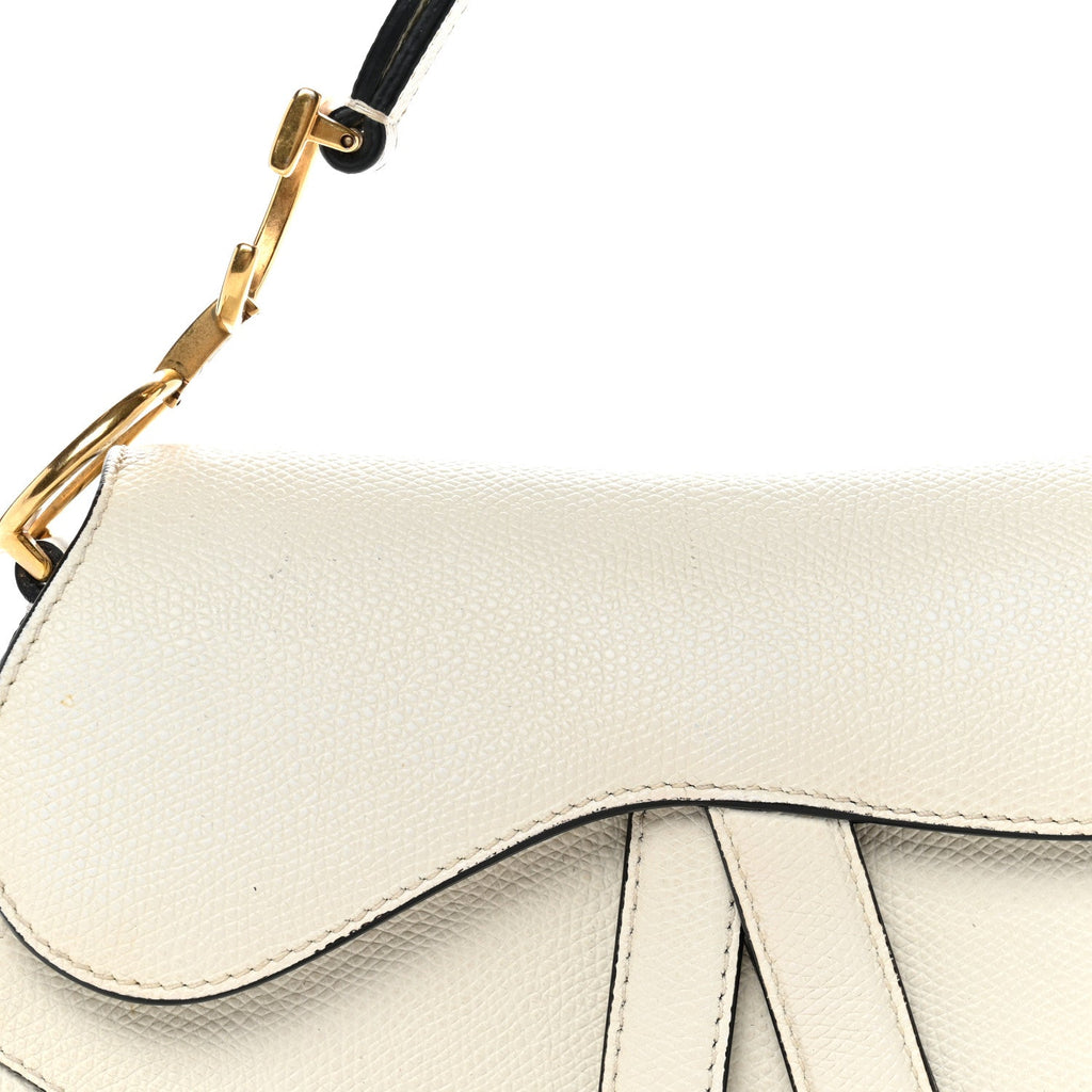 Grained Calfskin Mini Saddle Bag White