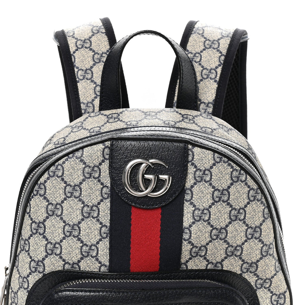 GG Supreme Monogram Textured Dollar Calfskin Web Small Ophidia Day Backpack Beige Blue Black