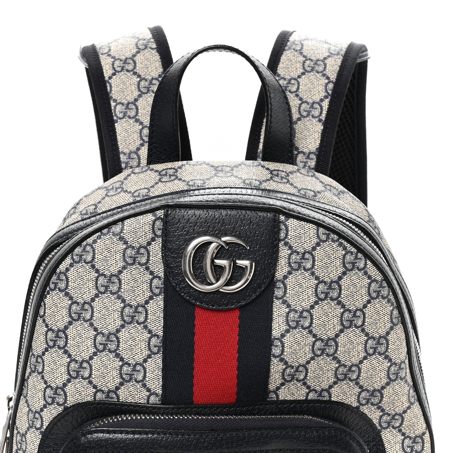 GG Supreme Monogram Textured Dollar Calfskin Web Small Ophidia Day Backpack Beige Blue Black
