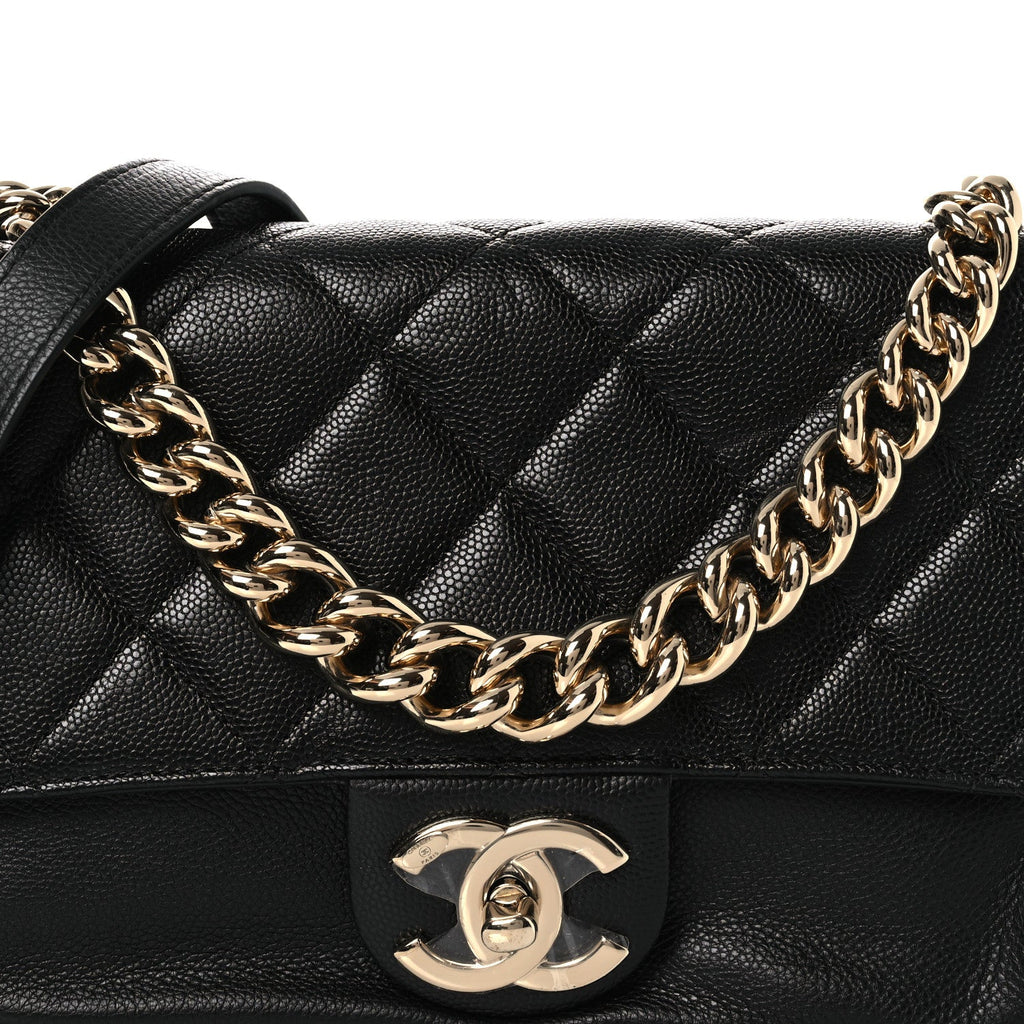 Caviar Quilted Small Studded Flap Black