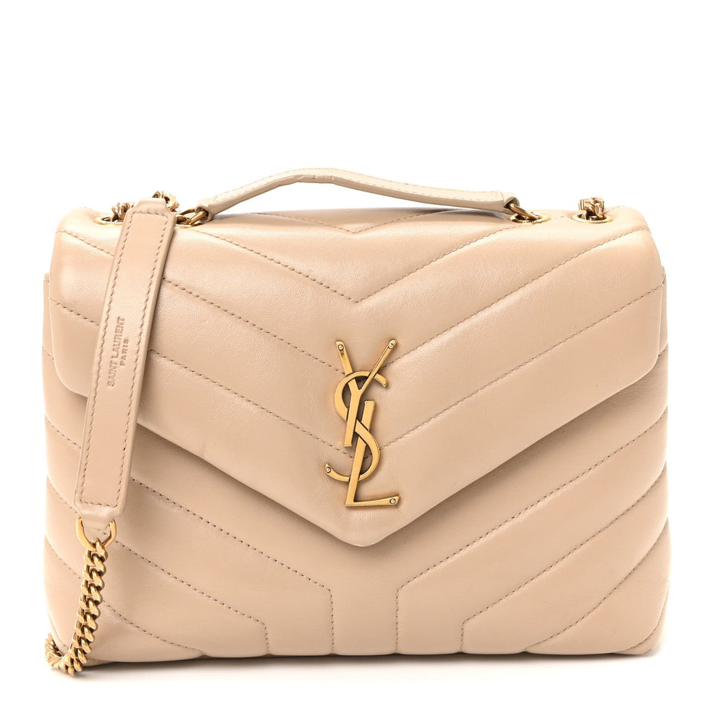 Calfskin Y Quilted Monogram Small Loulou Chain Satchel Dark Beige