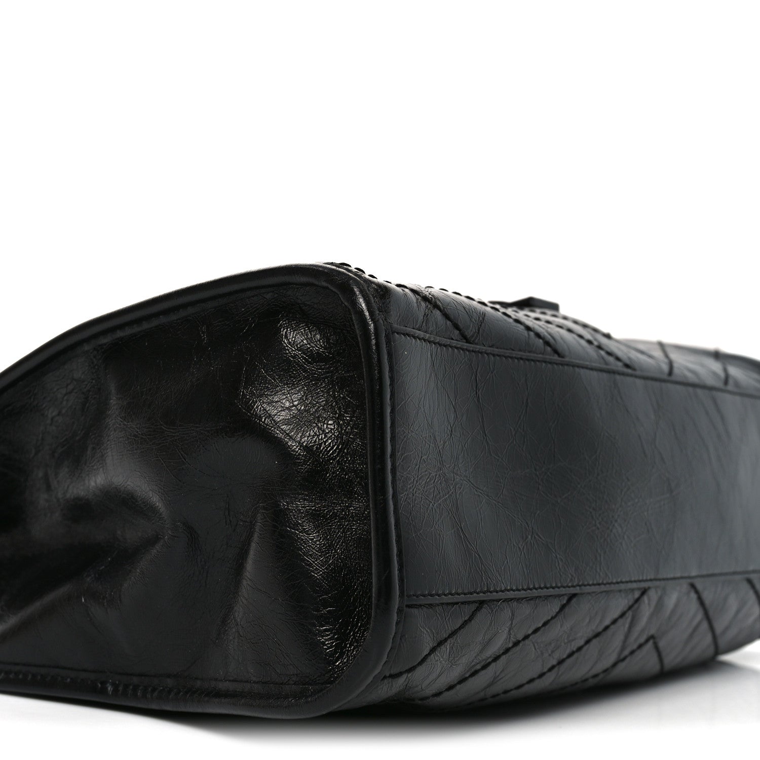 Crinkled Calfskin Matelasse Monogram Medium Niki Shopper Tote Black