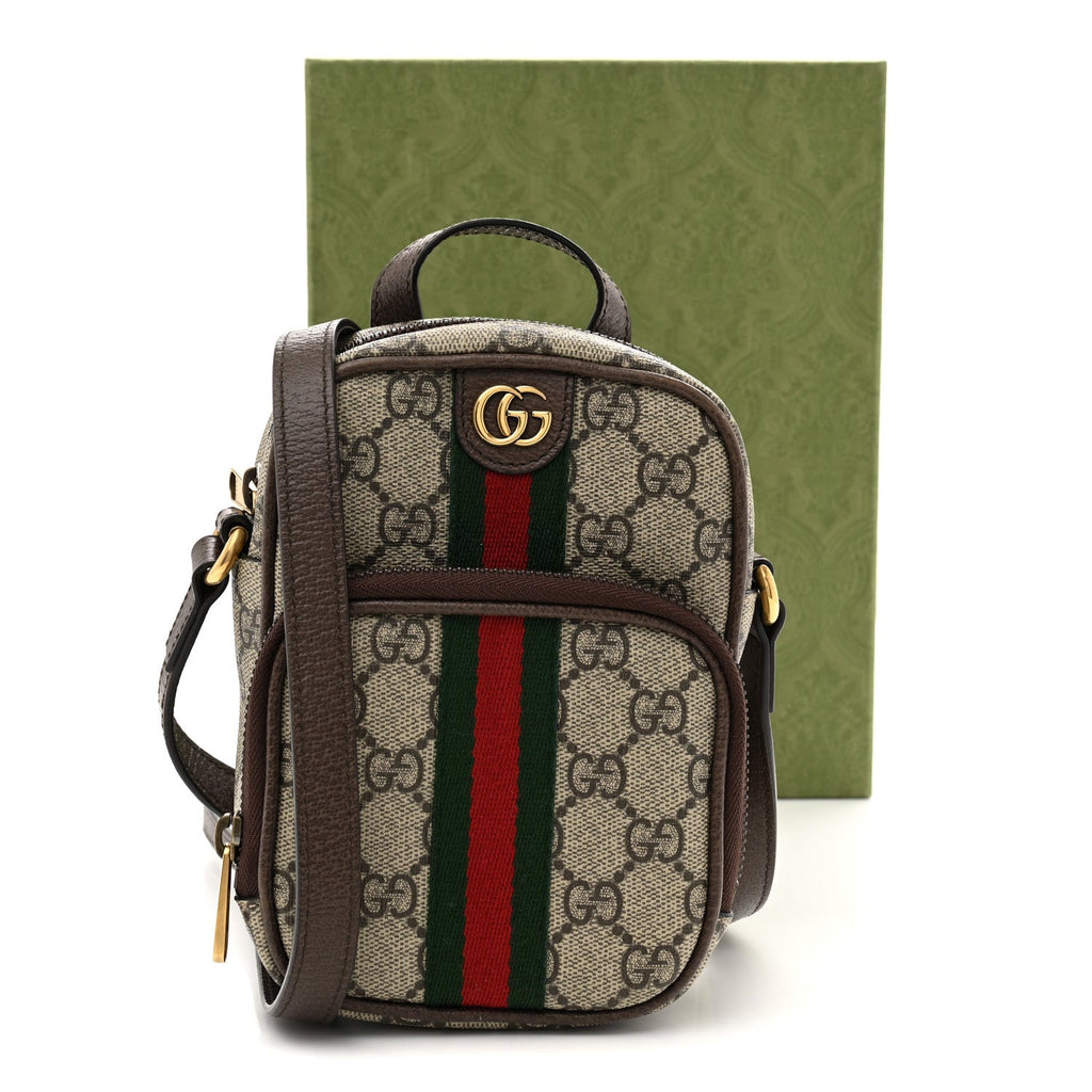 GG Supreme Monogram Web Mini Ophidia Double Zip Messenger Bag Beige New Acero