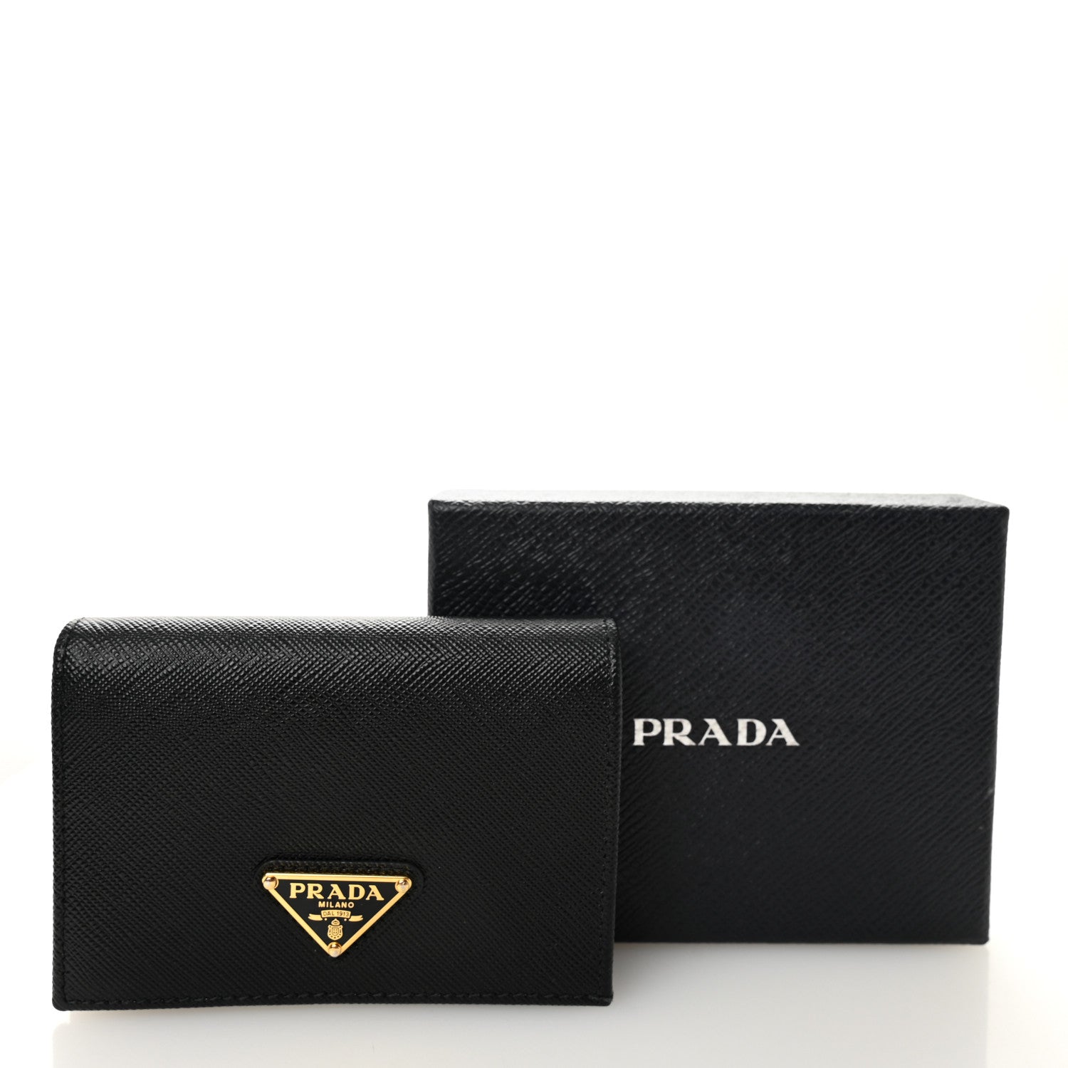 Saffiano Small Triangle Bi-Fold Wallet Black