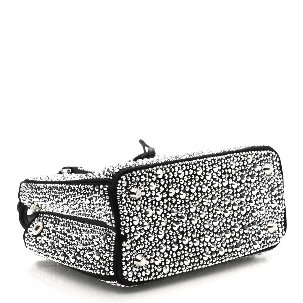 Satin Crystal Mini Galleria Double Zip Tote Metal