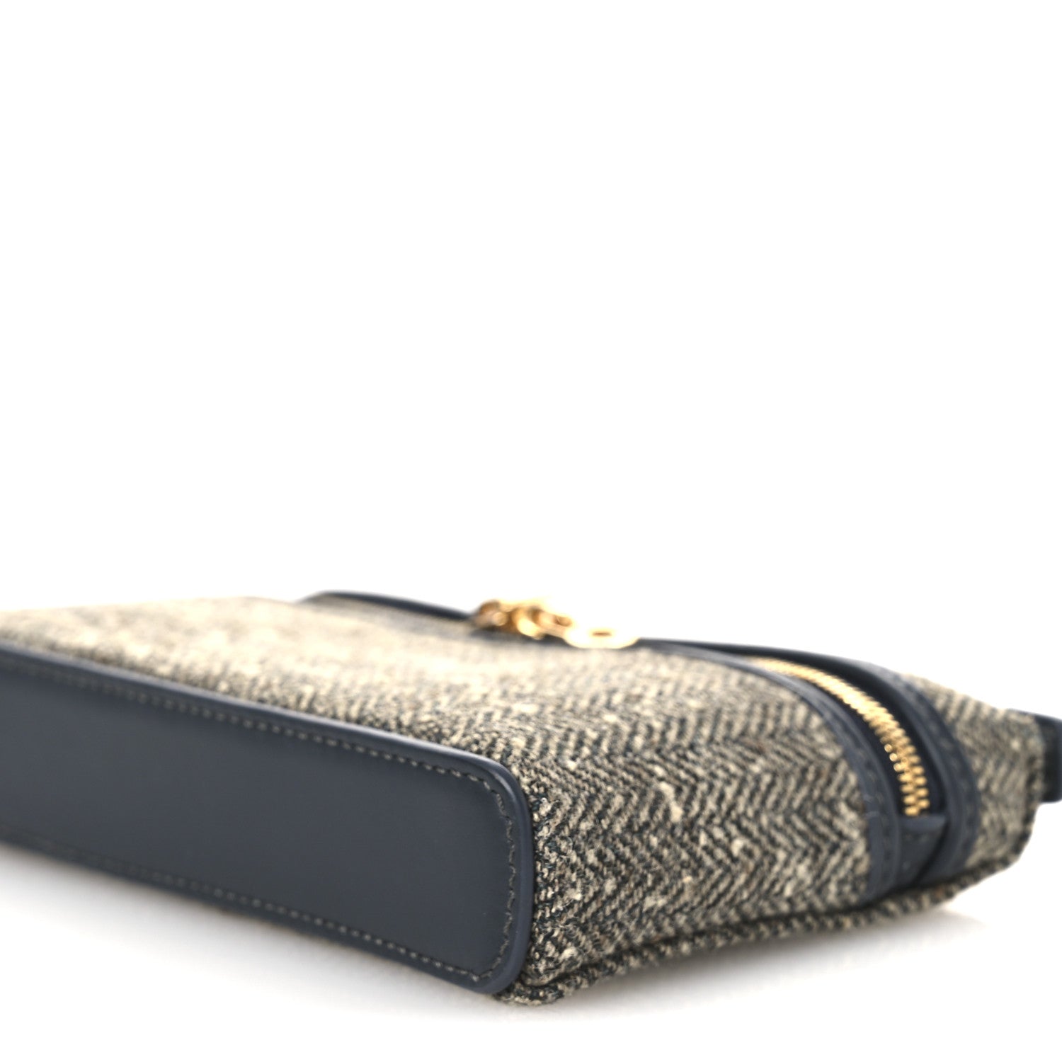 Virgin Wool Blend Herringbone Calfskin Extra Pocket Mini Pouch Green Sand Blue Green Sun Gold