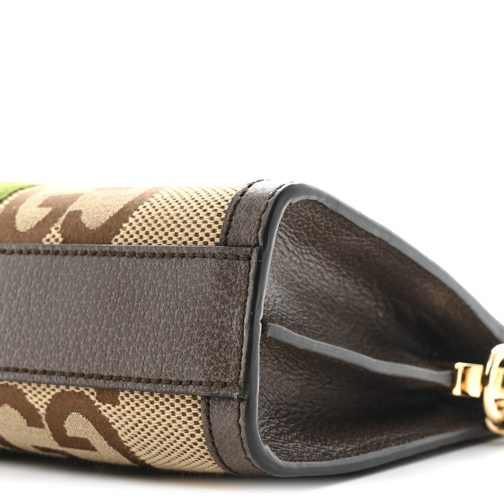 Monogram Jumbo GG Textured Dollar Calfskin Web Small Ophidia Chain Shoulder Bag Camel Ebony New Acero