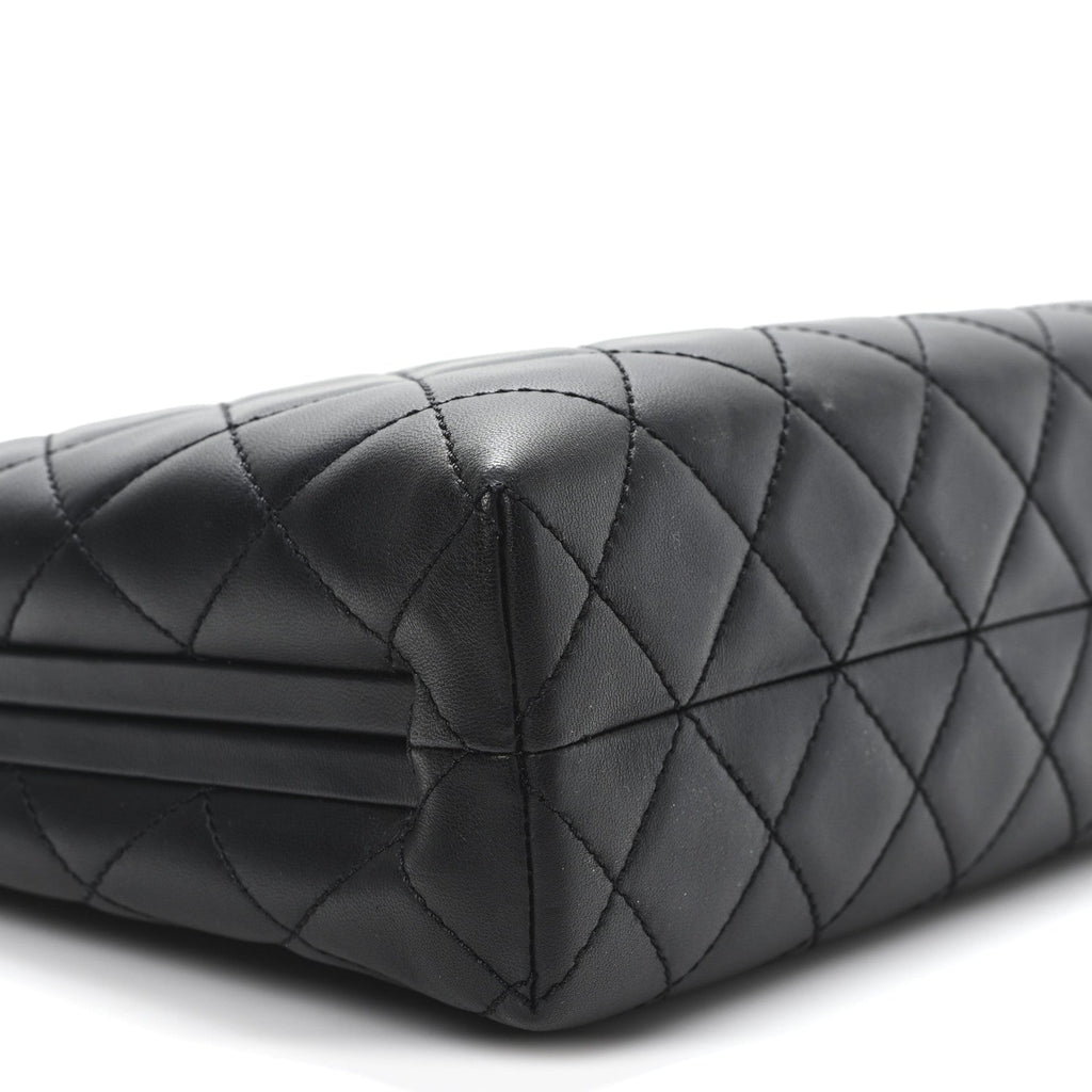 Lambskin Quilted Kisslock Minaudiere Black