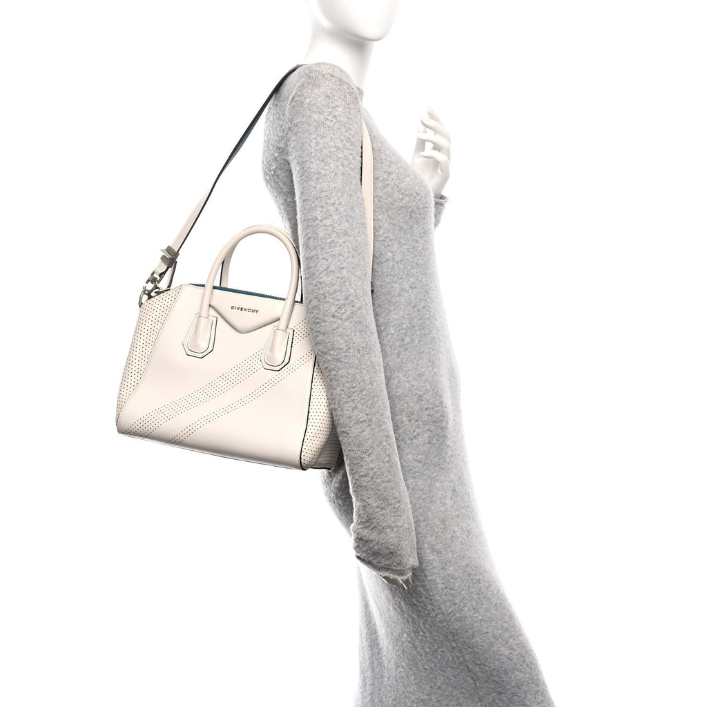 Lambskin Perforated Small Antigona White