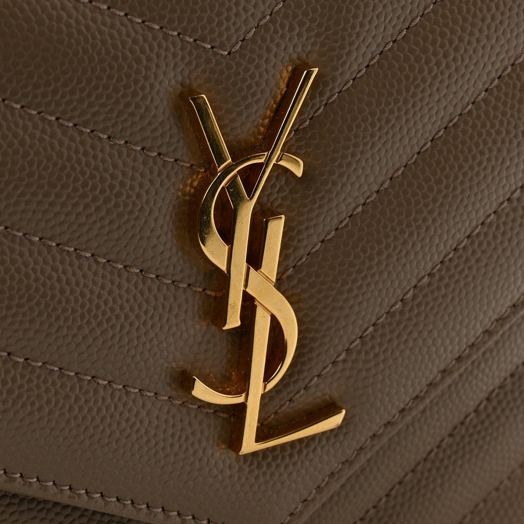 Grain De Poudre Matelasse Chevron Monogram Envelope Chain Wallet Dark Beige