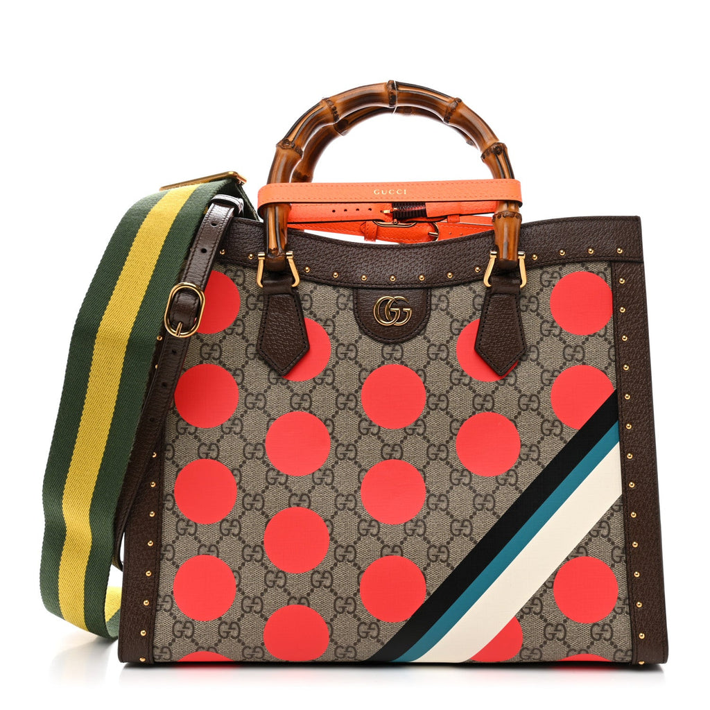 GG Supreme Monogram Equestrian Medium Diana Tote Bag Beige Multicolor New Acero