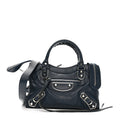 Chevre Silver Metallic Edge Hardware Mini City Bleu de Minuit
