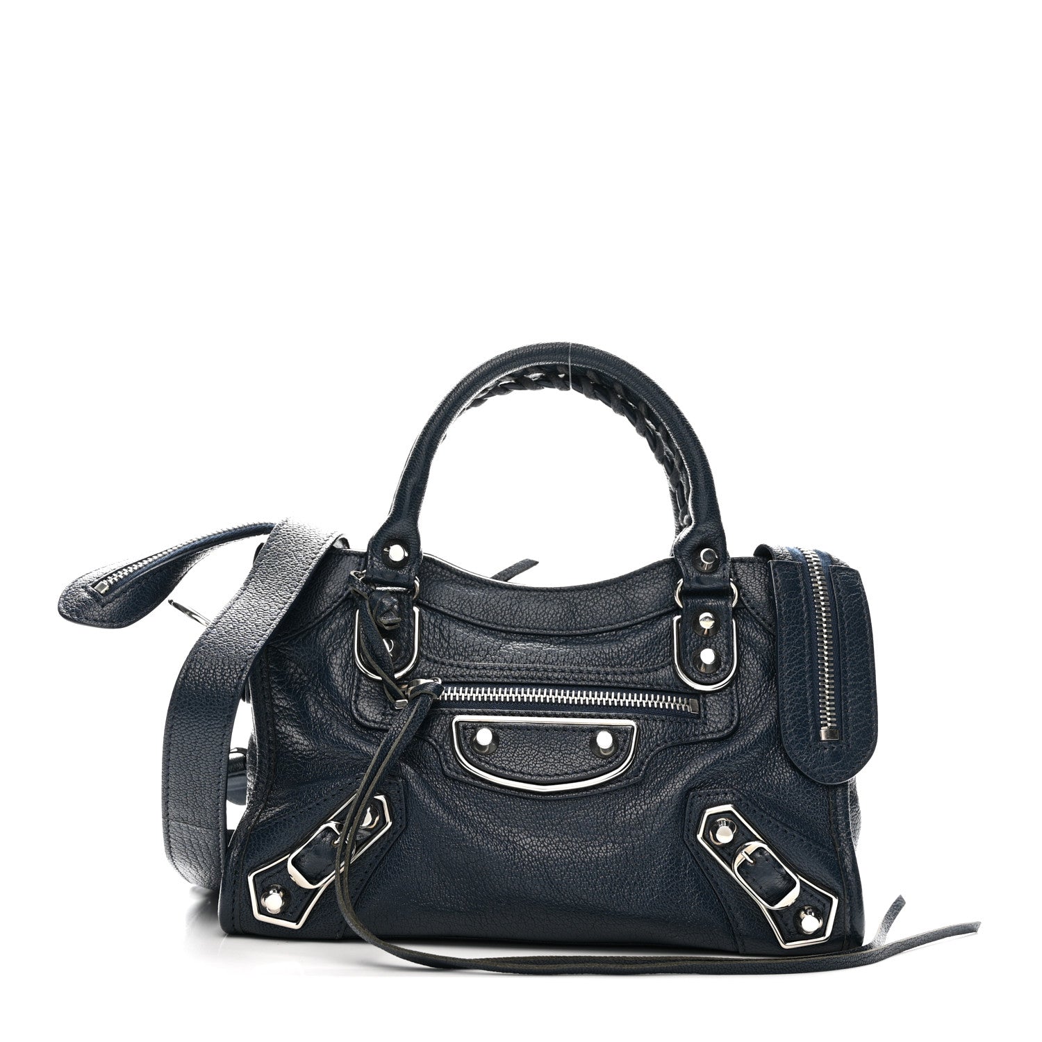 Chevre Silver Metallic Edge Hardware Mini City Bleu de Minuit