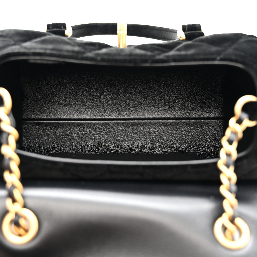 Velvet Quilted Mini Top Handle Flap Black