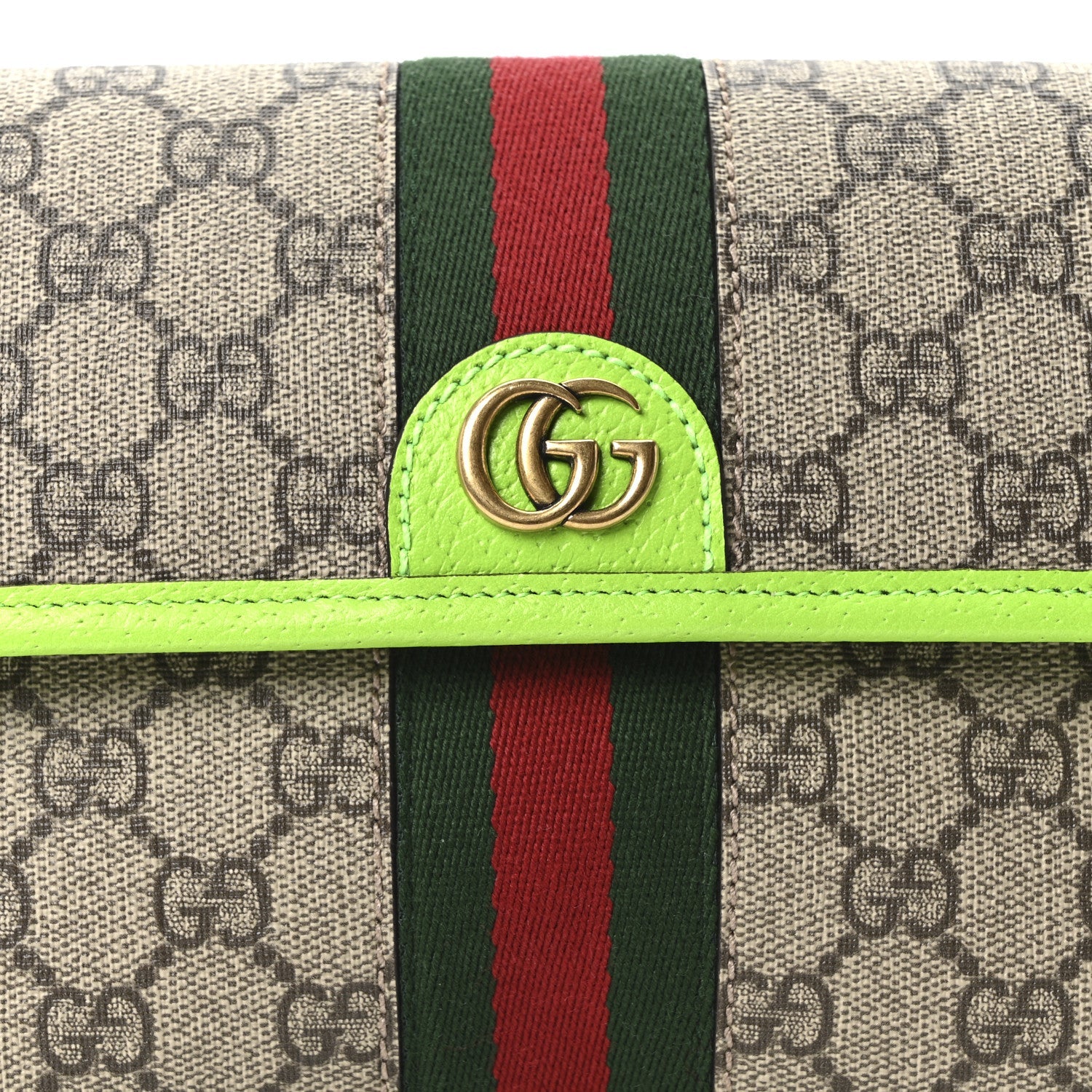 GG Supreme Monogram Web Small Ophidia Belt Bag Beige Ebony Electric Green