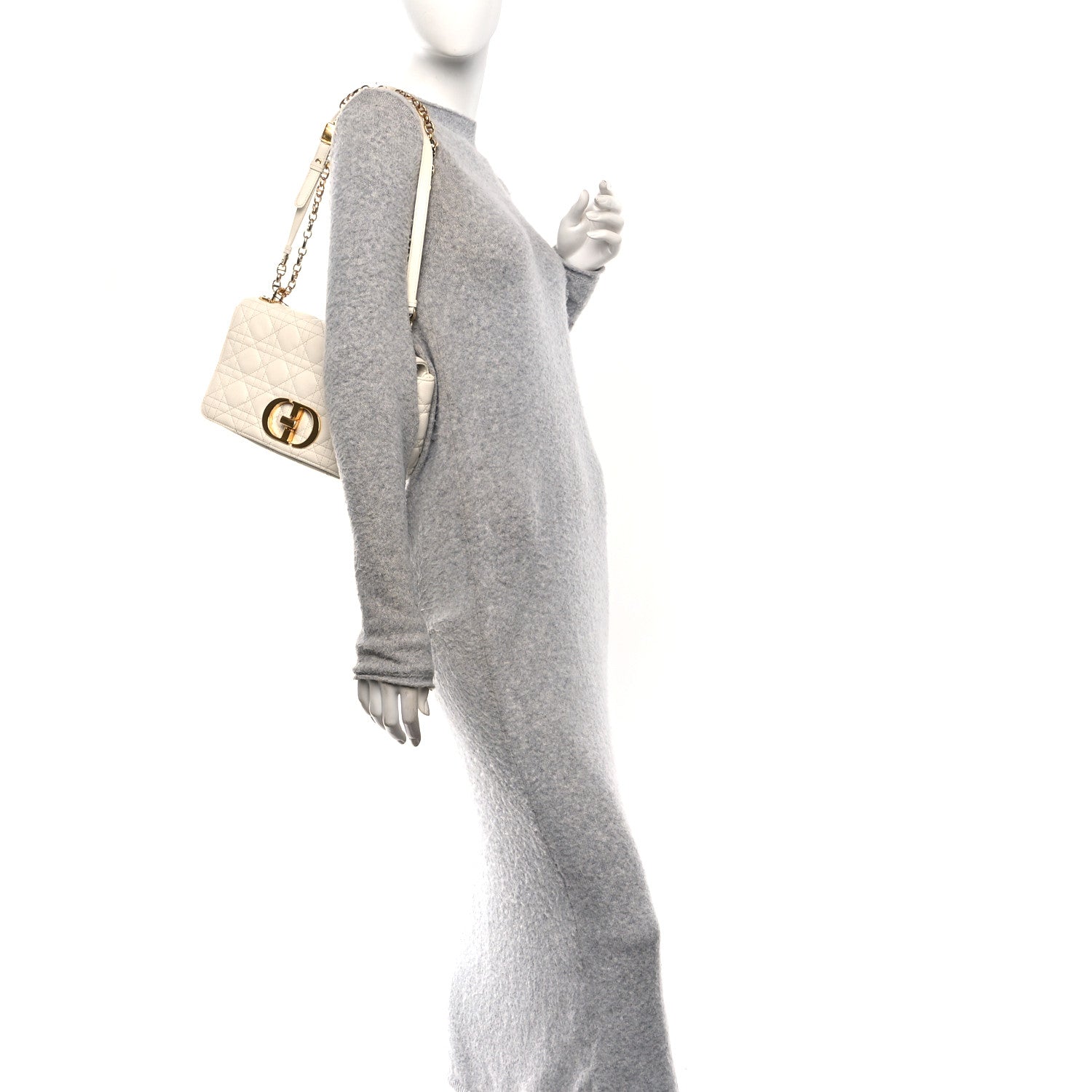 Supple Calfskin Cannage Medium Caro Bag Ivory