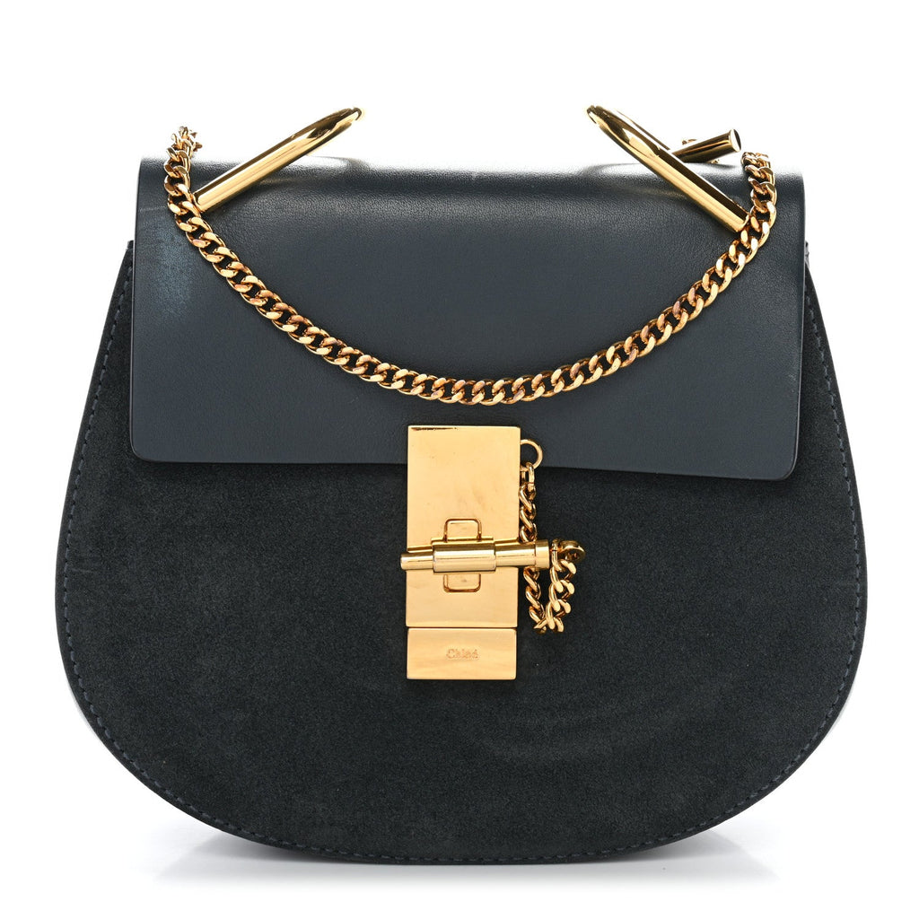 Suede Smooth Calfskin Mini Drew Shoulder Bag Cloudy Blue