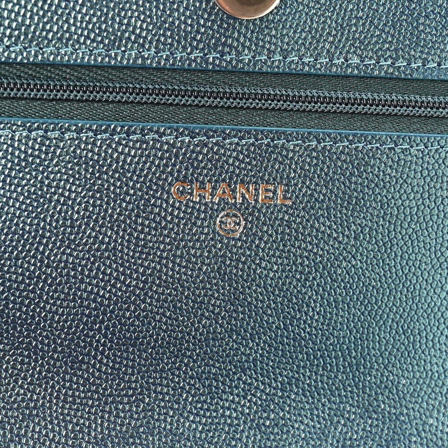 Iridescent Caviar Quilted Wallet on Chain WOC Dark Blue