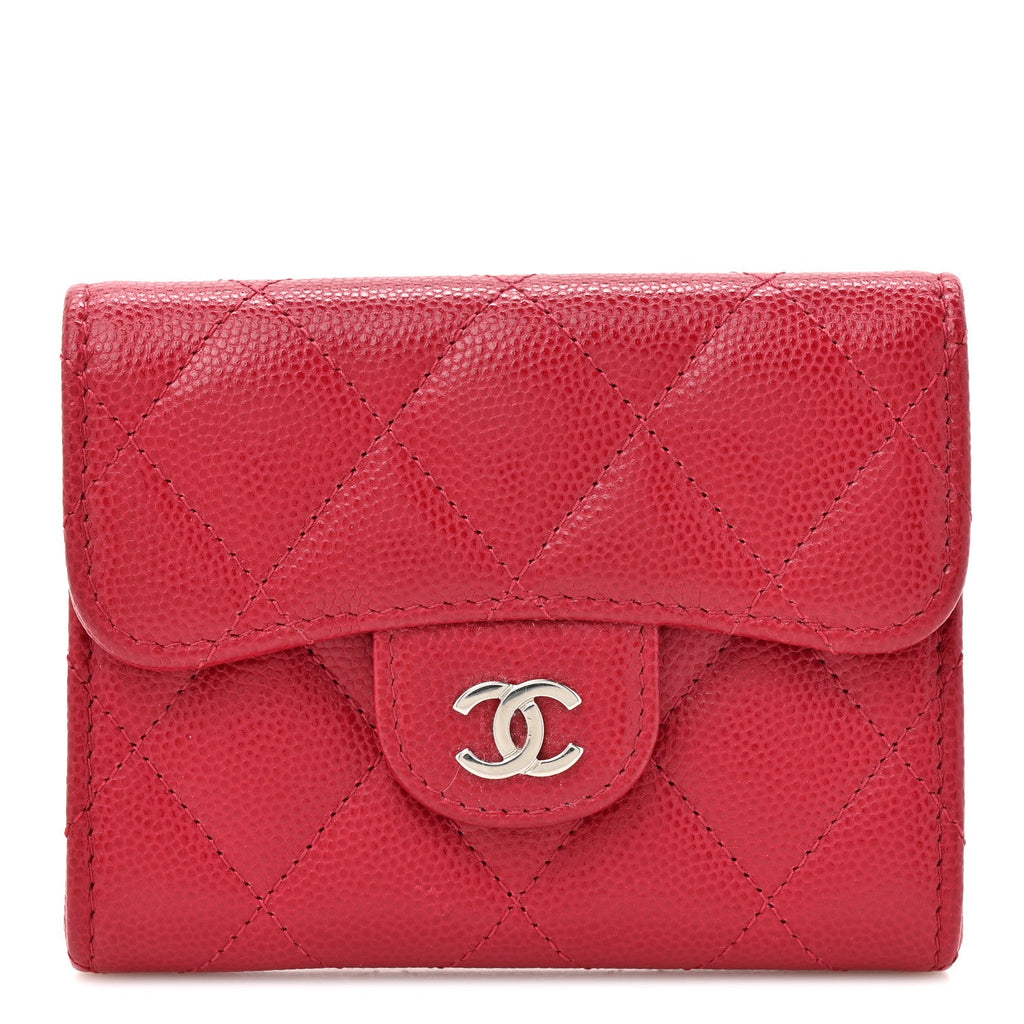Caviar Quilted Flap  Holder Wallet Red
