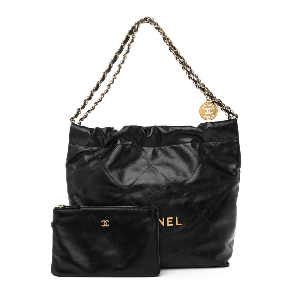 Shiny Calfskin Quilted Small Chanel 22 Black