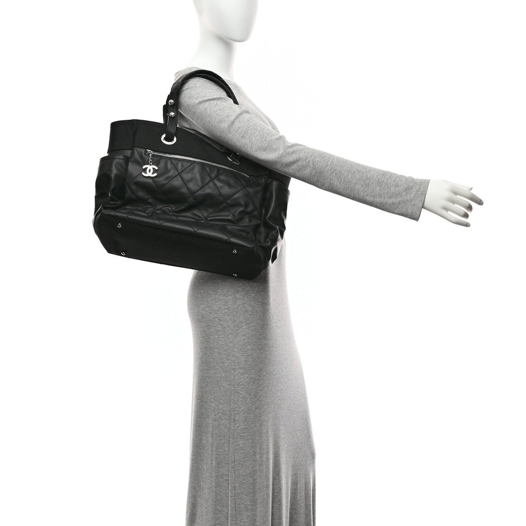 Coated Canvas Quilted Large Paris Biarritz Tote Black