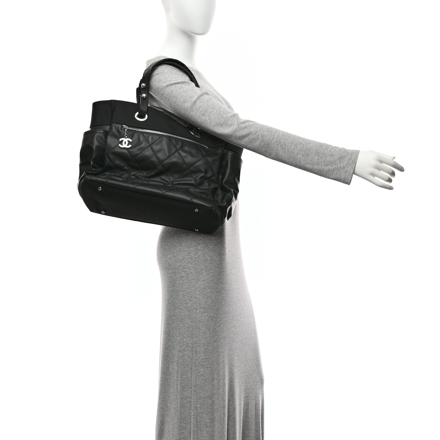 Coated Canvas Quilted Large Paris Biarritz Tote Black