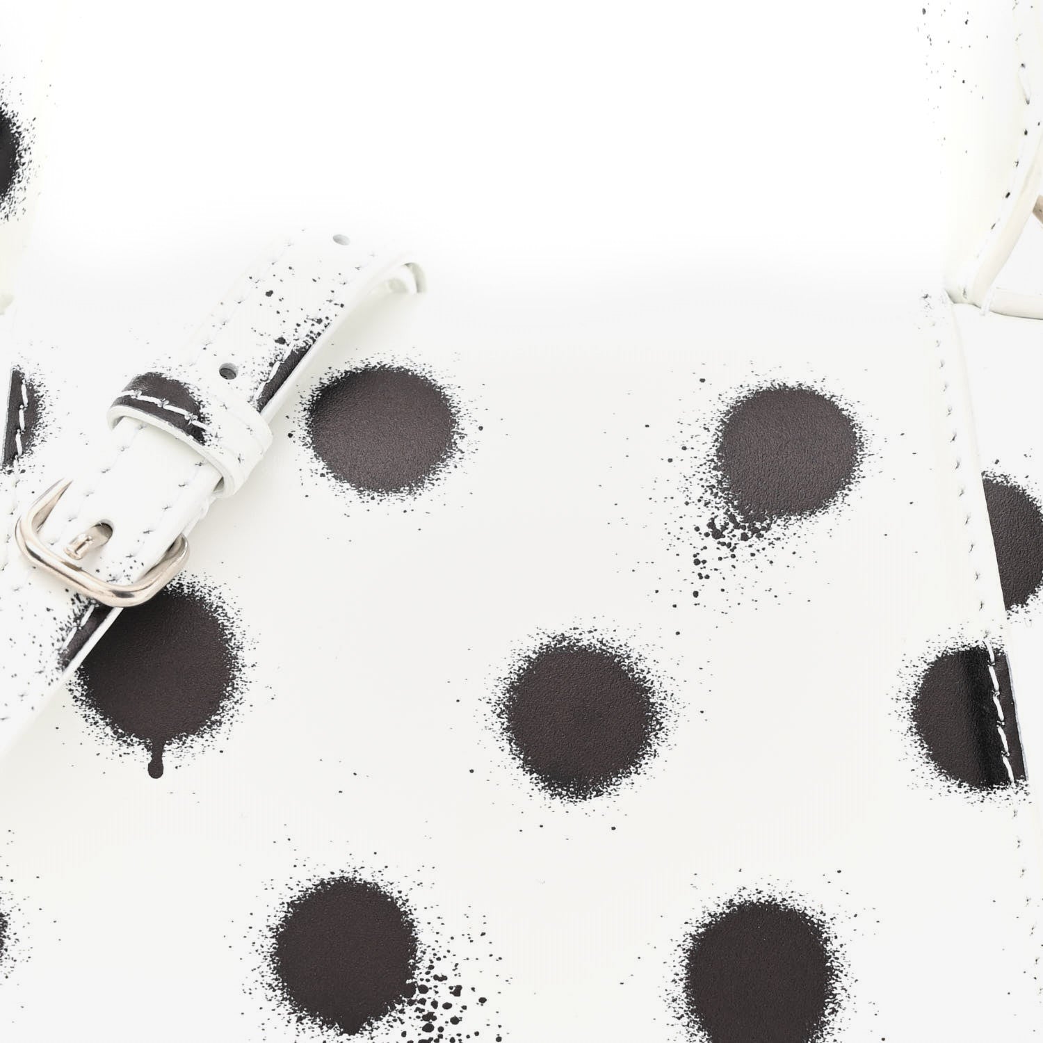 Smooth Calfskin Spray Polka Dot Small Hourglass Top Handle Bag White Black