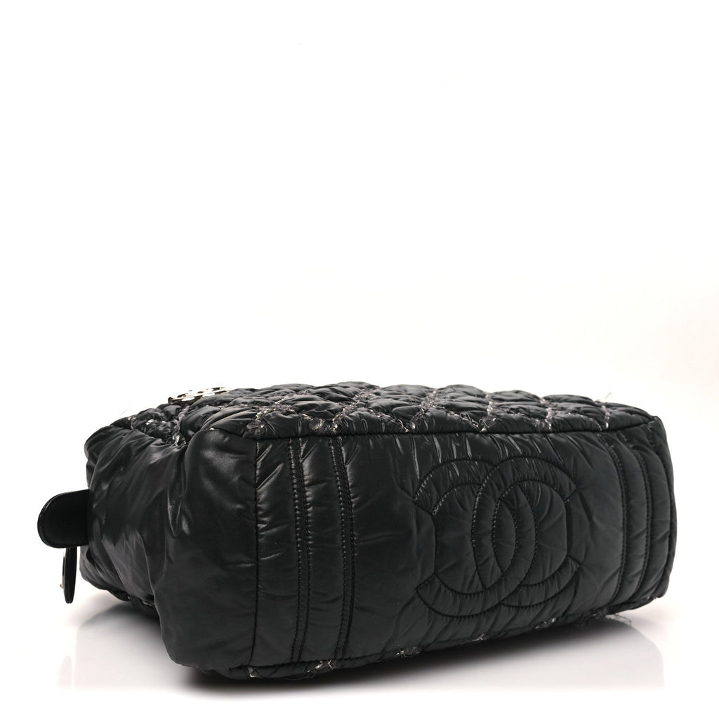 Nylon Quilted Tweed Stitch Bubble Camera Case Black