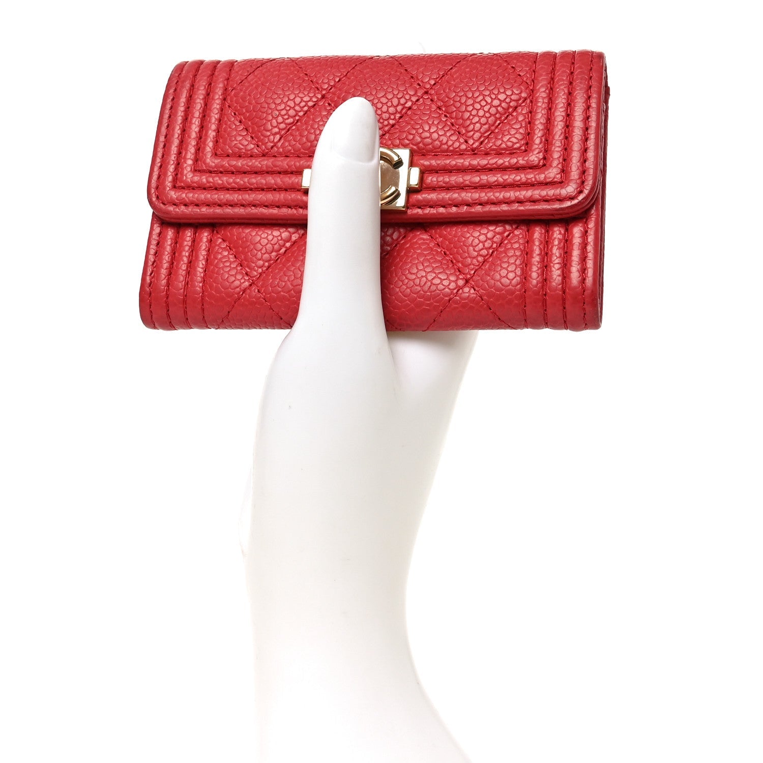 Caviar Quilted Boy Flap  Holder Wallet Red