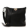 Pebbled Calfskin Large Rockstud Flip-Lock Messenger Bag Black