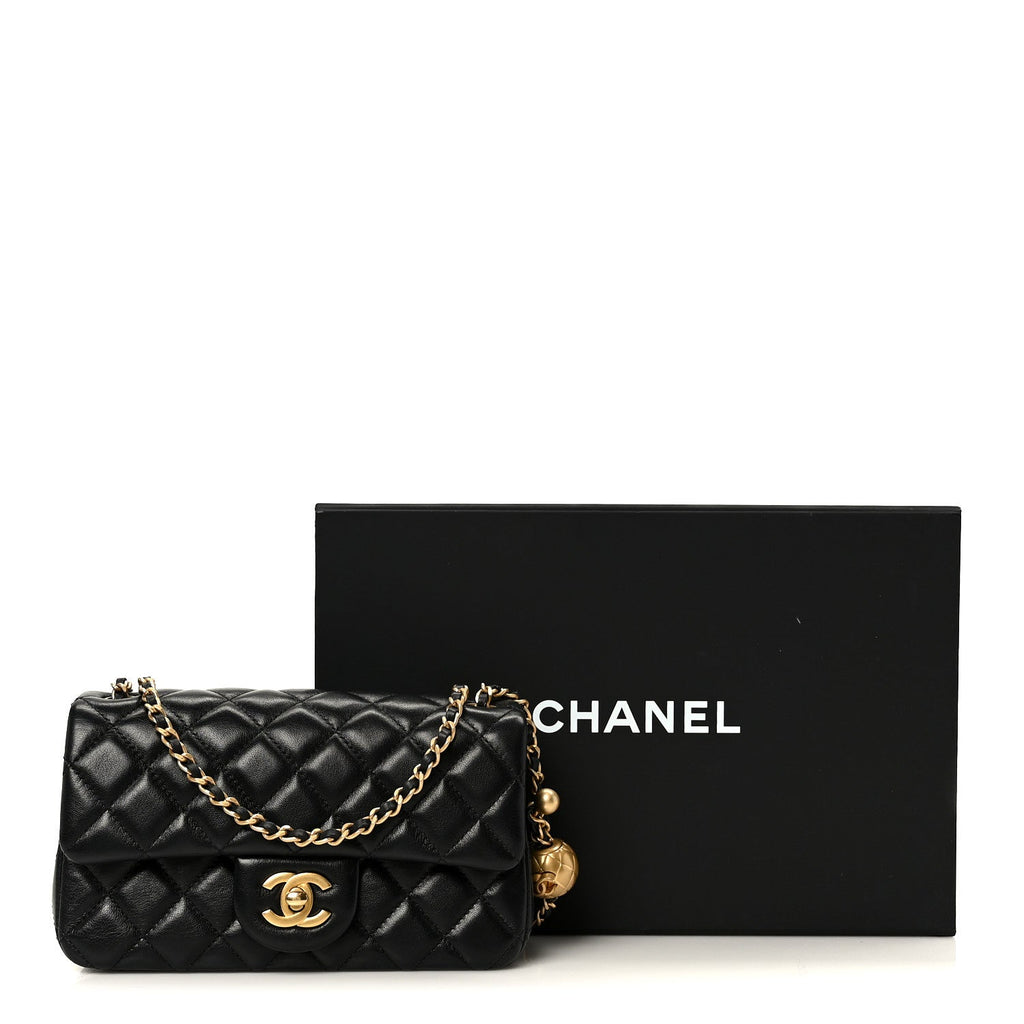Lambskin Quilted Mini Rectangular Pearl Crush Flap Black