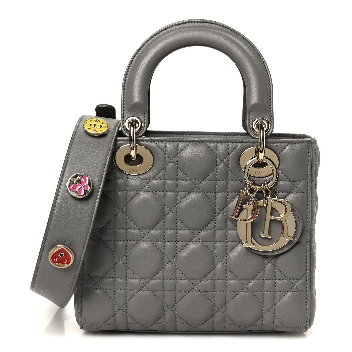 Lambskin Cannage Small Lucky Badges My Lady Dior Grey