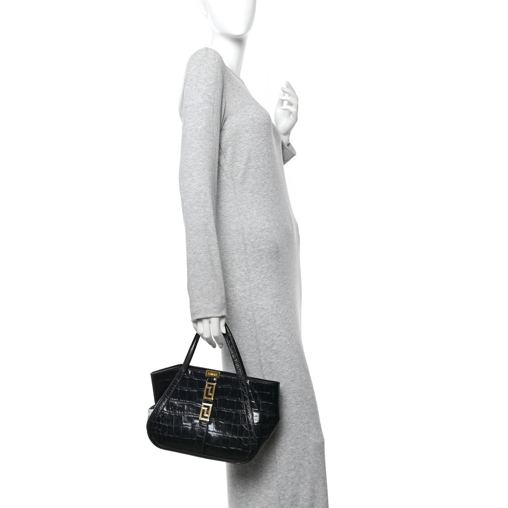 Calfskin Crocodile Embossed Small Greca Goddess Shoulder Bag