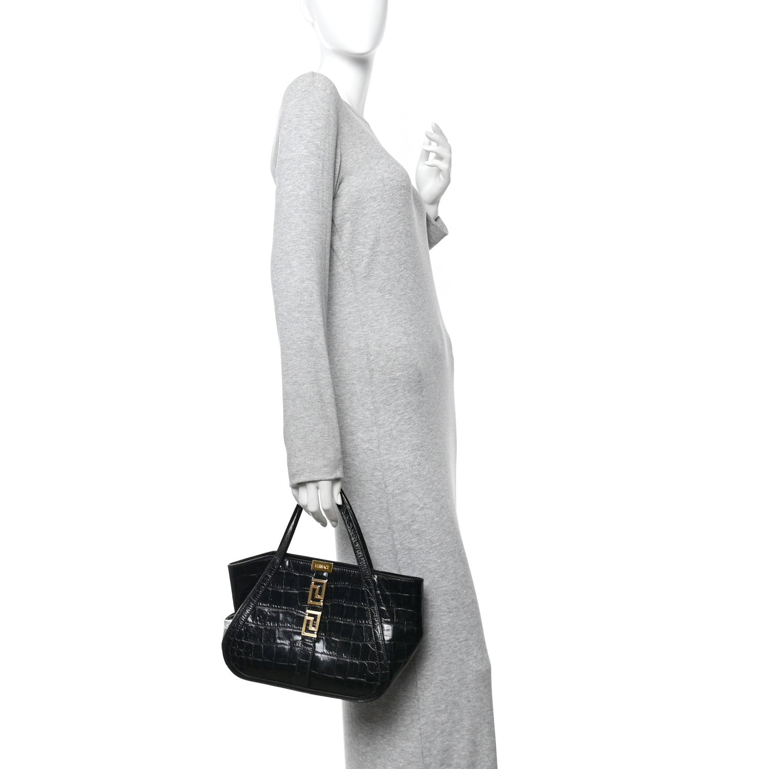 Calfskin Crocodile Embossed Small Greca Goddess Shoulder Bag