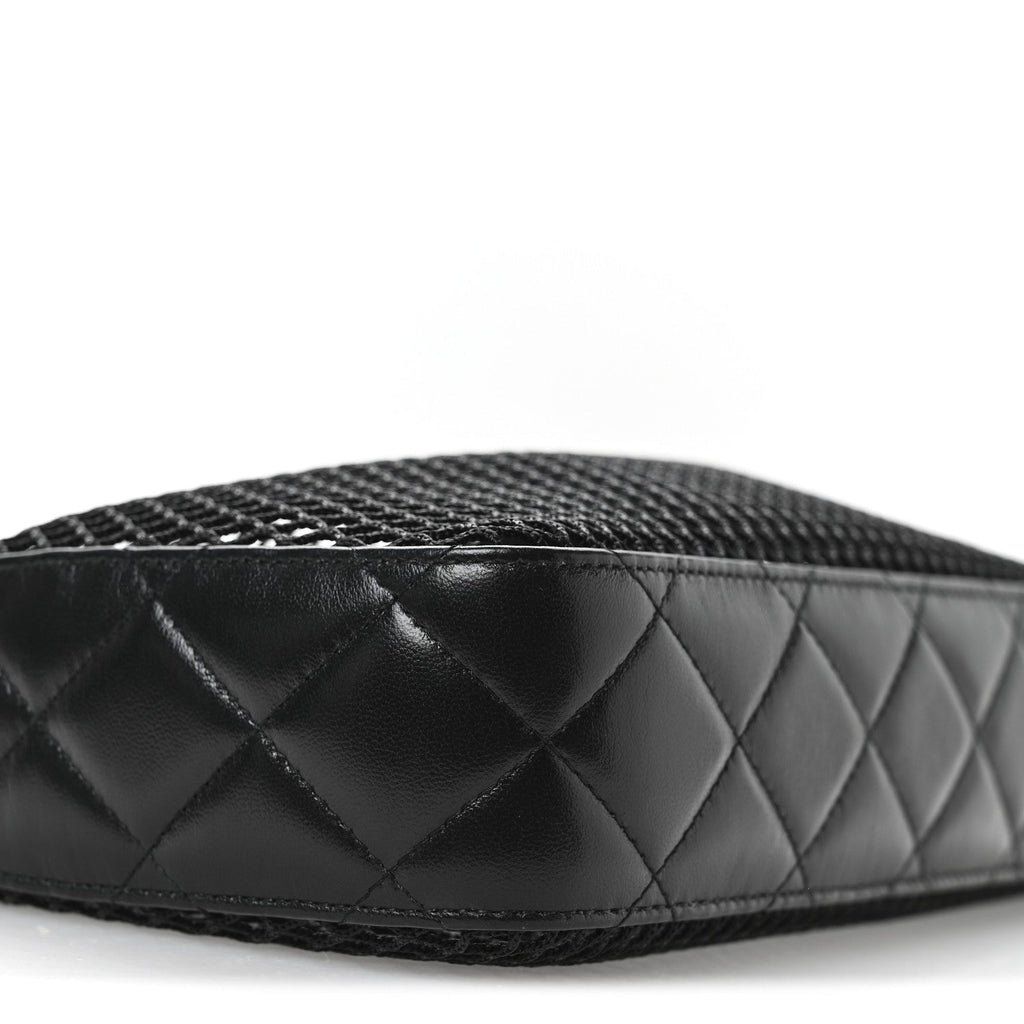 Mesh Shiny Lambskin Clutch With Chain Black