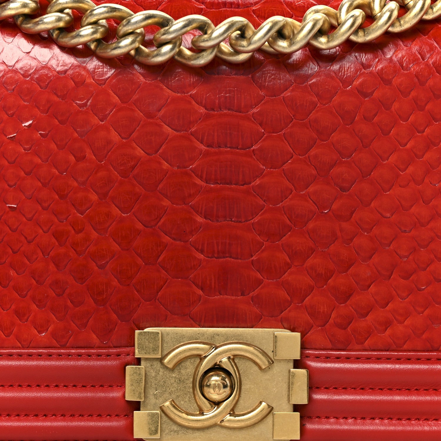 Snakeskin Medium Boy Flap Red