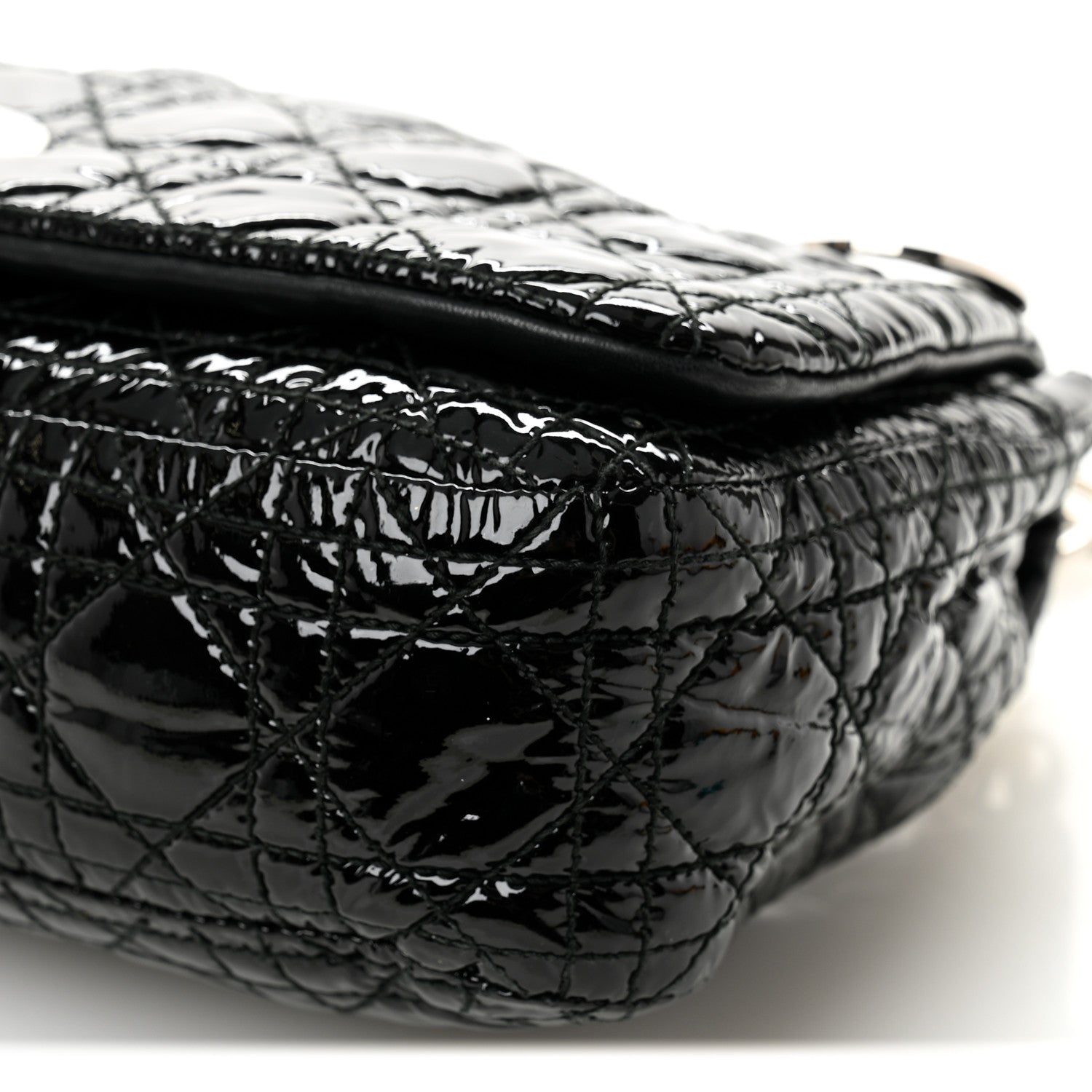 Patent Lambskin Cannage Rendezvous Flap Black