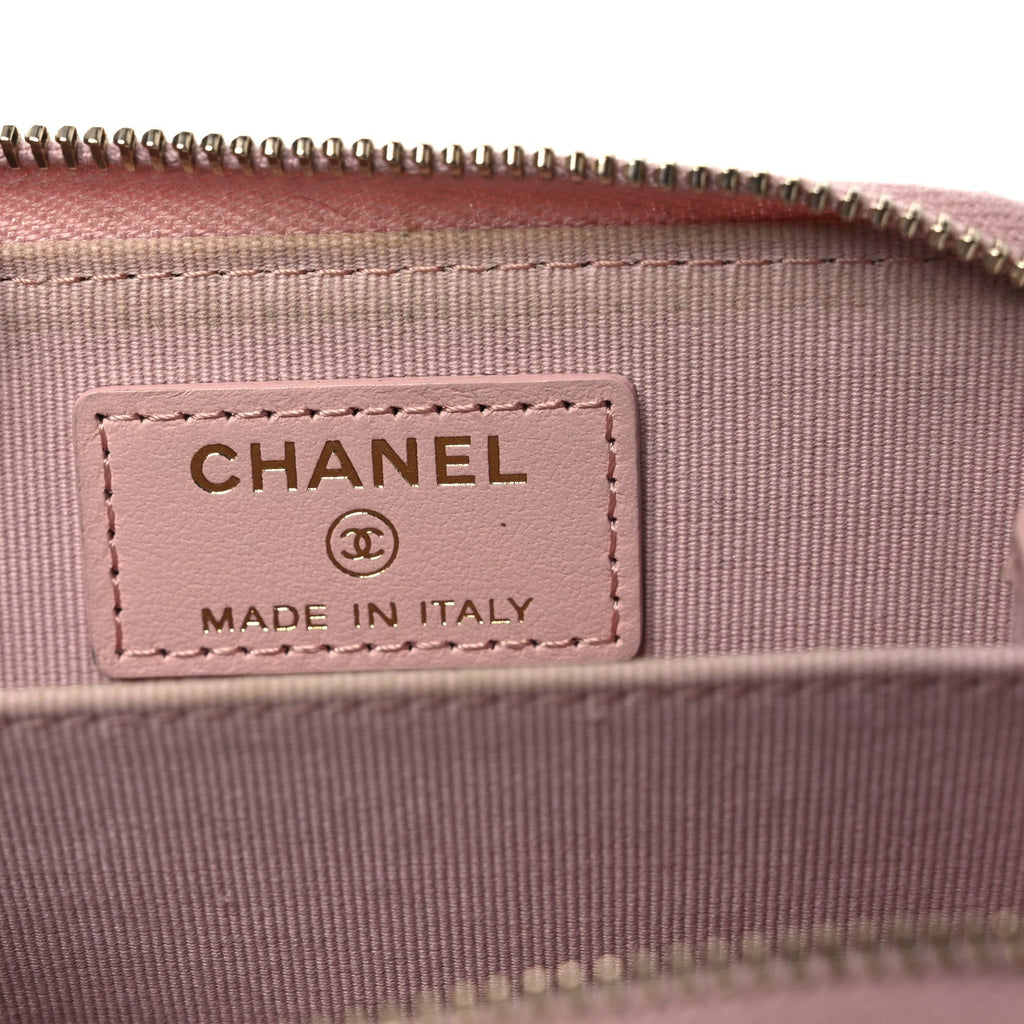 Lambskin Quilted Chanel 19 Vertical Zip  Holder Wallet Light Pink