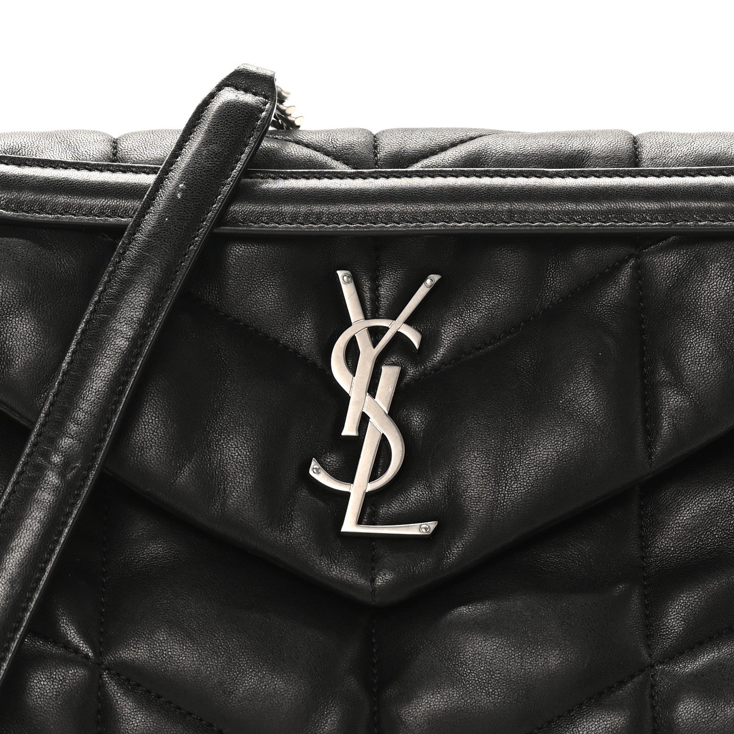 Lambskin Quilted Small Loulou Puffer Monogram Chain Satchel Black