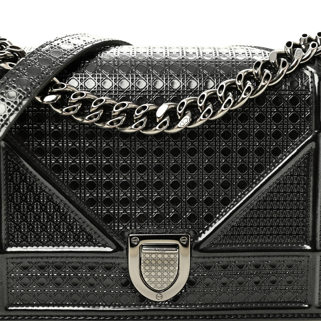 Metallic Patent Micro-Cannage Medium Diorama Flap Bag Onyx Black