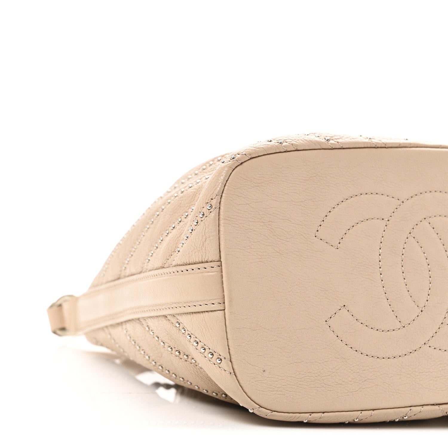 Calfskin Studded Chevron Quilted Small Stud Wars Drawstring Bag Beige