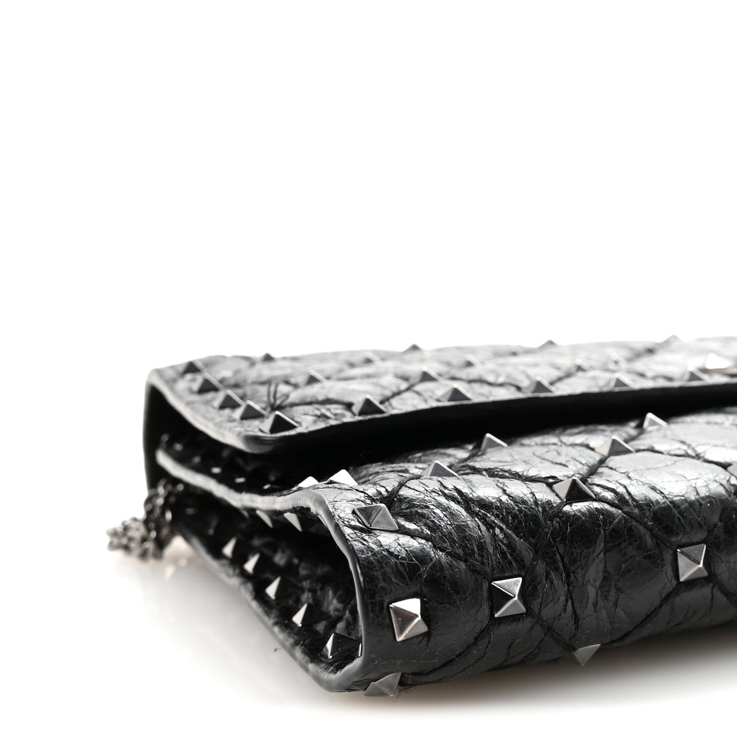 Craquele Nappa Rockstud Spike Wallet on Chain Black